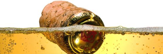 champagne cork sinking in bubbles