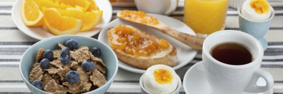 breakfast bran flakes orange coffee eggs bread