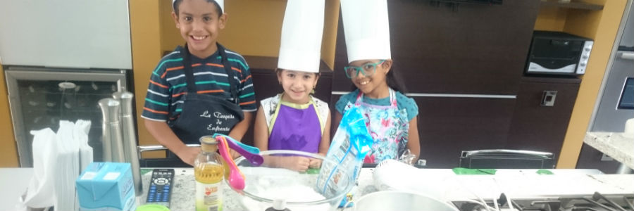 kids baking chocolate cake